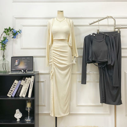 Halter Crop Top with Pencil Skirt and Jacket Set