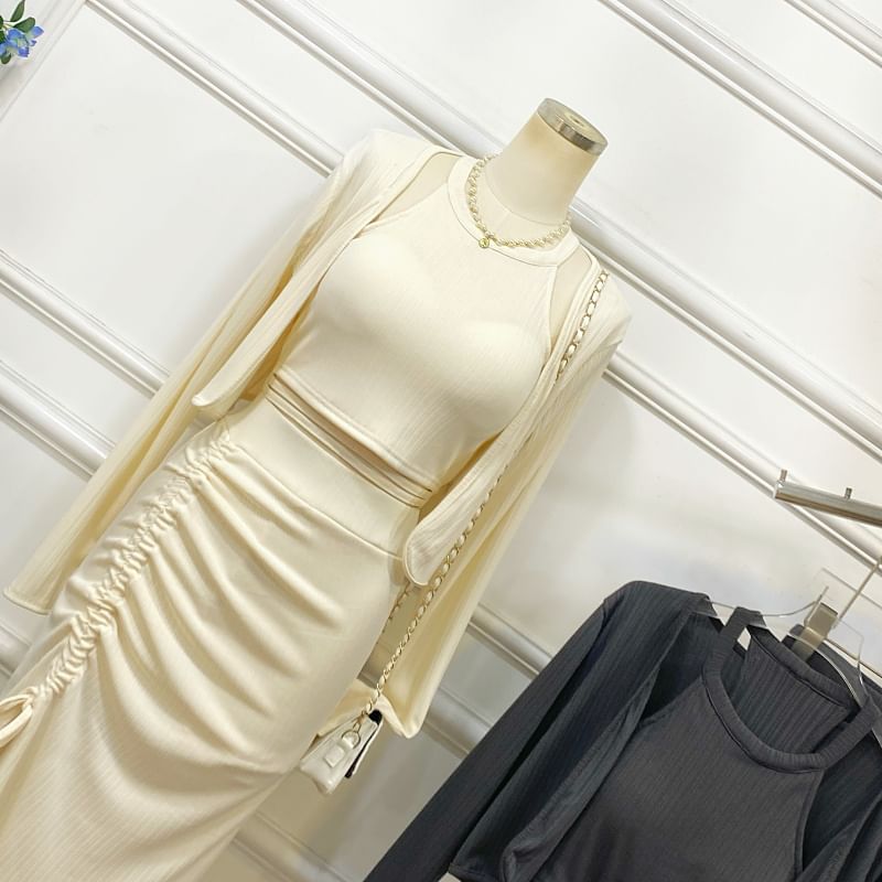 Halter Crop Top with Pencil Skirt and Jacket Set