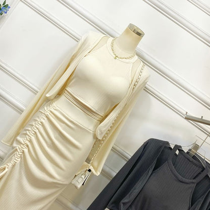 Halter Crop Top with Pencil Skirt and Jacket Set