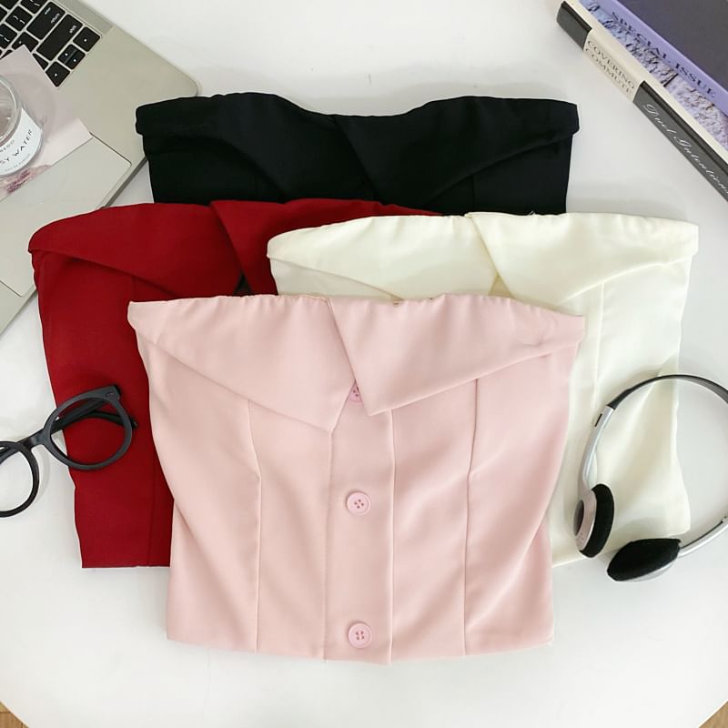 Button-Up Tube Top with Plain Design