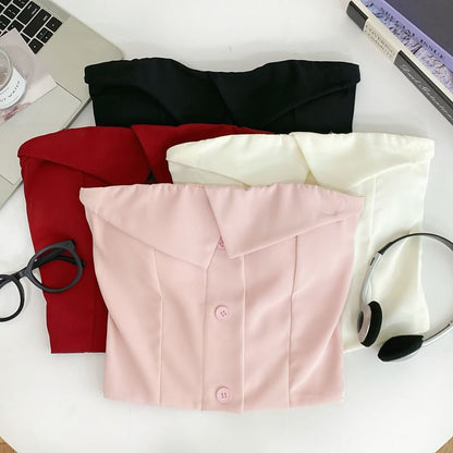 Button-Up Tube Top with Plain Design