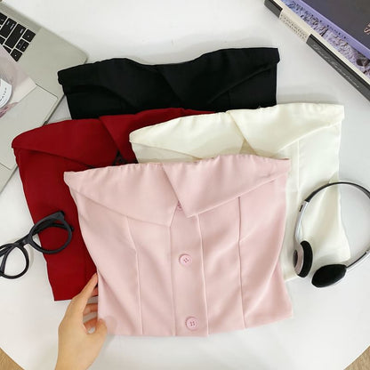 Button-Up Tube Top with Plain Design