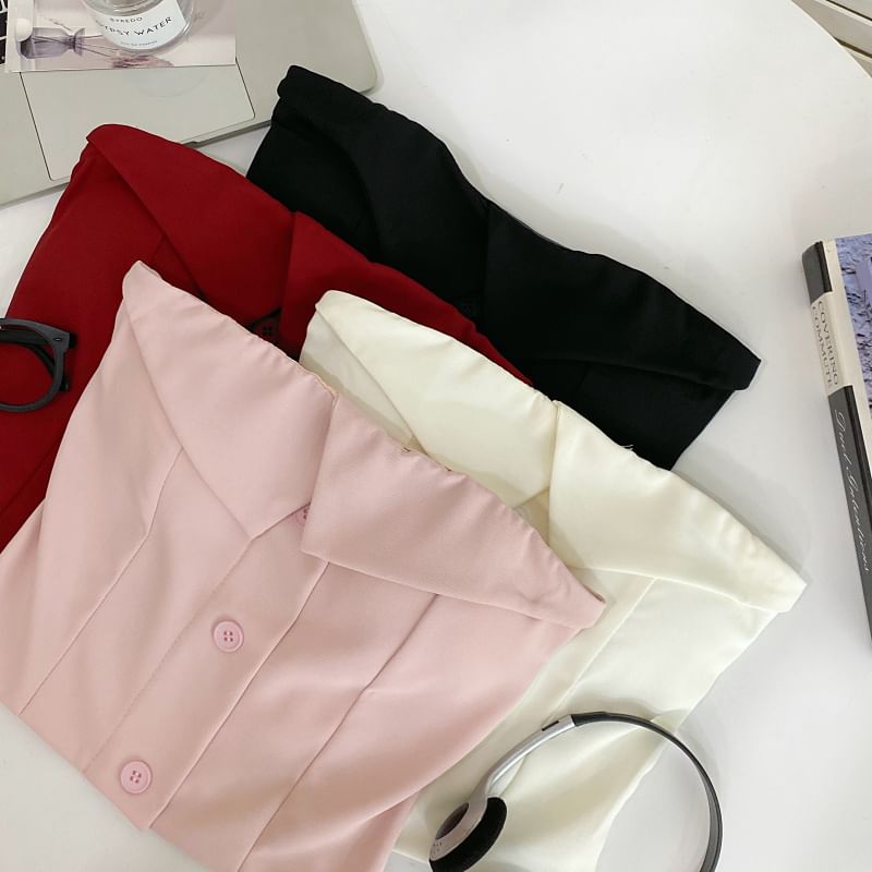 Button-Up Tube Top with Plain Design