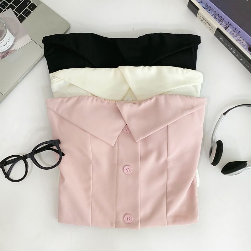 Button-Up Tube Top with Plain Design