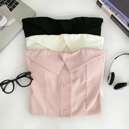 Button-Up Tube Top with Plain Design