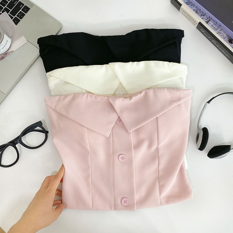 Button-Up Tube Top with Plain Design