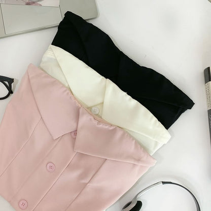 Button-Up Tube Top with Plain Design