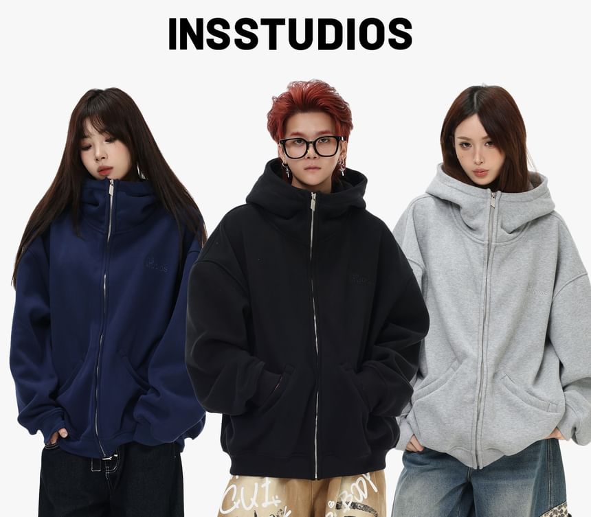 Unisex Oversized High-Neck Zip Hoodie