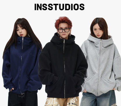 Unisex Oversized High-Neck Zip Hoodie
