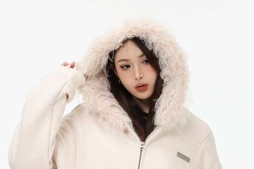 Unisex Faux Fur Panel Zip-Up Hoodie