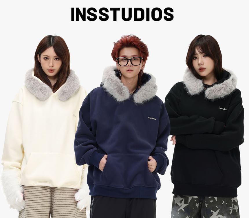 Unisex Faux Fur Trim Overfit Hoodie