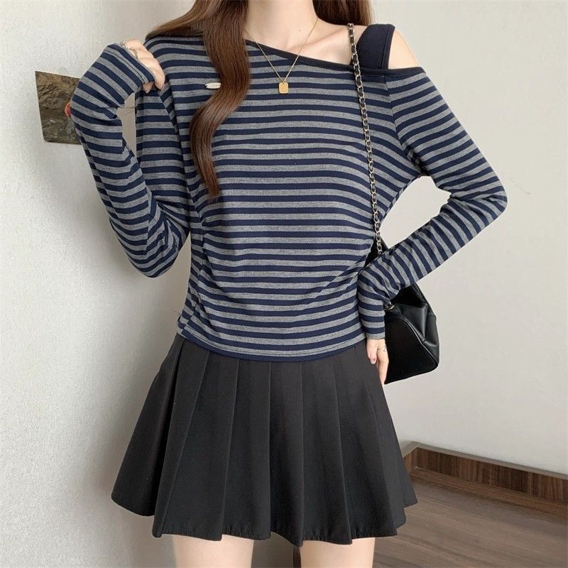 Ruched Asymmetrical Tee with Cold Shoulder