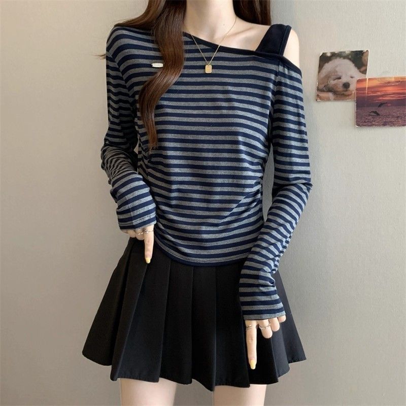 Ruched Asymmetrical Tee with Cold Shoulder