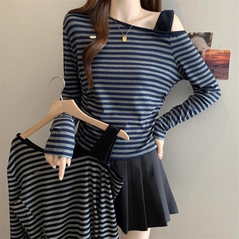 Ruched Asymmetrical Tee with Cold Shoulder