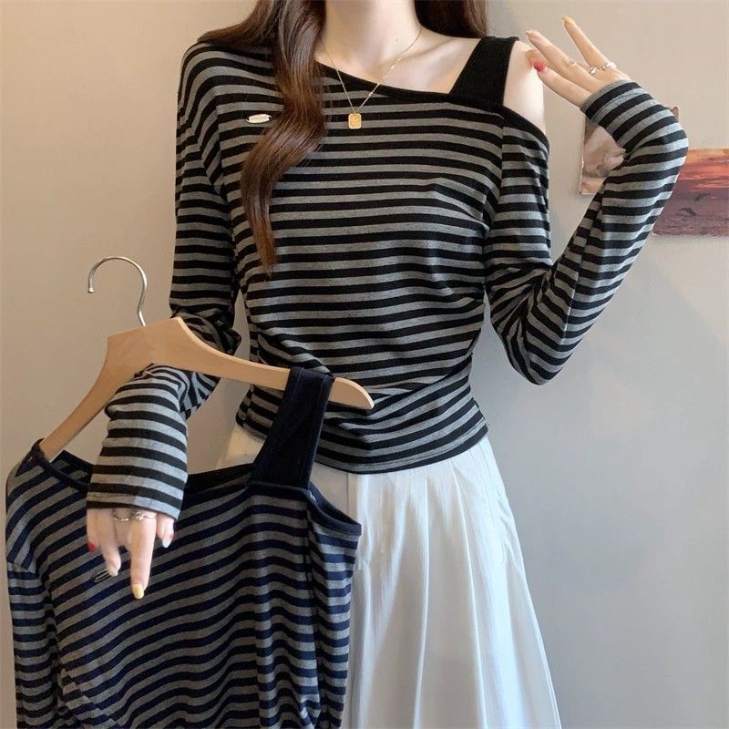 Ruched Asymmetrical Tee with Cold Shoulder