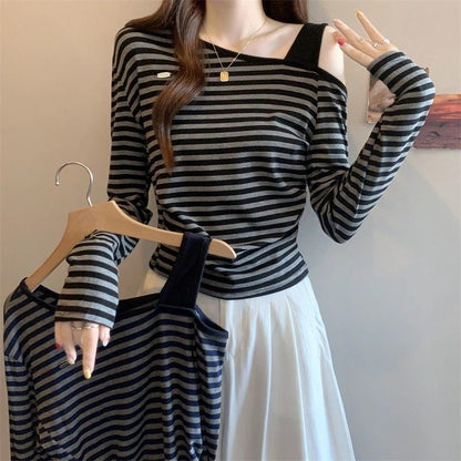 Ruched Asymmetrical Tee with Cold Shoulder