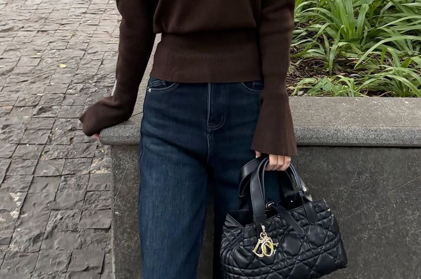 Plain Knit Pullover with Mock Neck