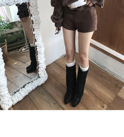 Studded Off-Shoulder Sweatshirt with High-Rise Shorts Set