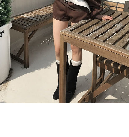 Studded Off-Shoulder Sweatshirt with High-Rise Shorts Set