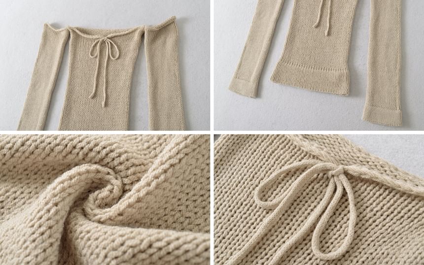 Perforated Crop Knit Top with Off-Shoulder Sleeves