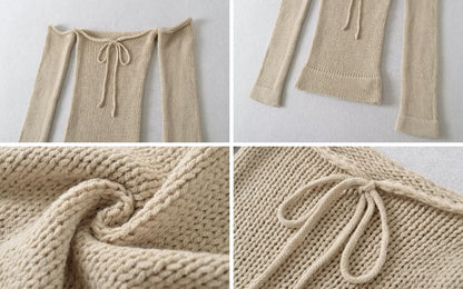 Perforated Crop Knit Top with Off-Shoulder Sleeves