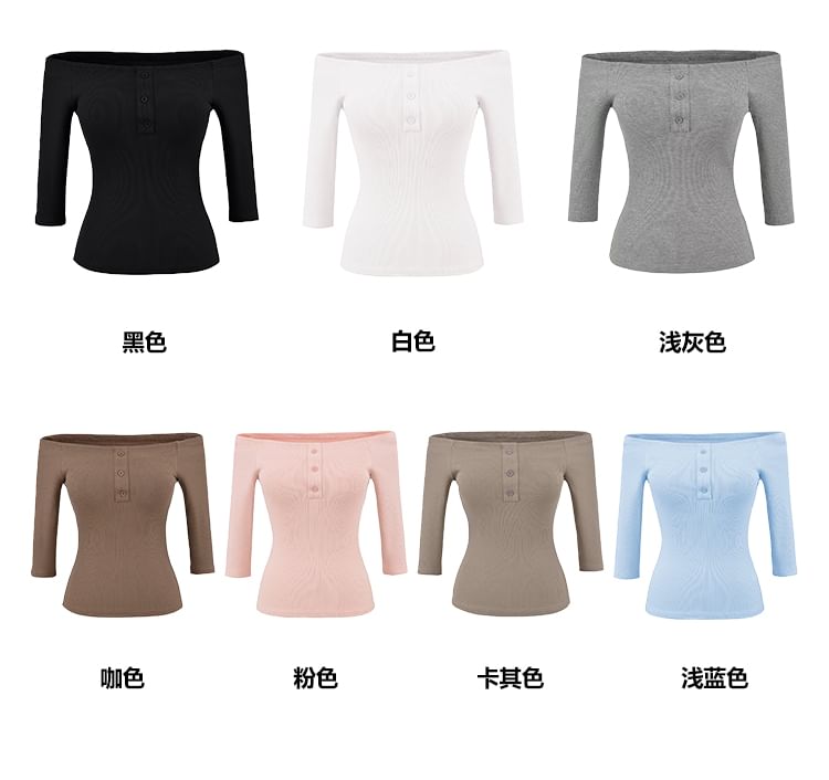 Trendy 3/4-Sleeve Off-Shoulder Fitted Crop Blouse