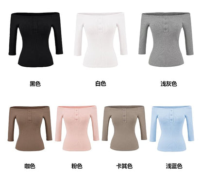 Trendy 3/4-Sleeve Off-Shoulder Fitted Crop Blouse