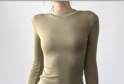 Slim Fit Crop Tee Mock Neck Long Sleeve