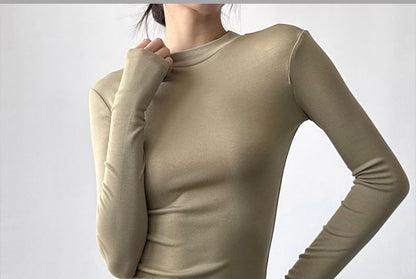 Slim Fit Crop Tee Mock Neck Long Sleeve
