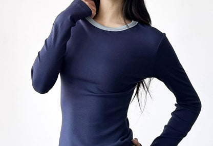 Crew Neck Contrast Trim Slim Crop T-Shirt
