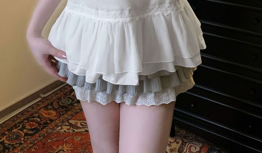 Ruffle Front Button Camisole with Tie Detail
