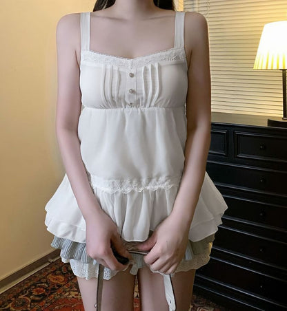 Ruffle Front Button Camisole with Tie Detail