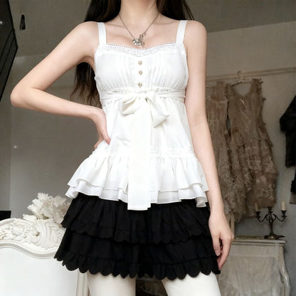 Ruffle Front Button Camisole with Tie Detail