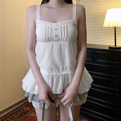 Ruffle Front Button Camisole with Tie Detail