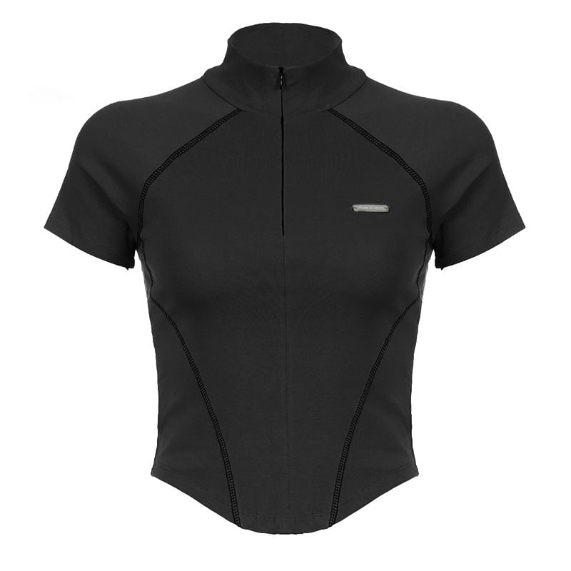 Mock Neck Half-Zip Short Sleeve Top