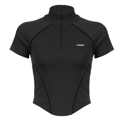 Mock Neck Half-Zip Short Sleeve Top