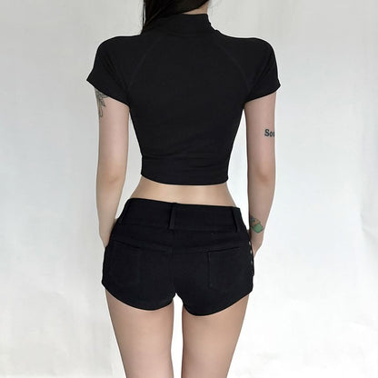 Mock Neck Half-Zip Short Sleeve Top