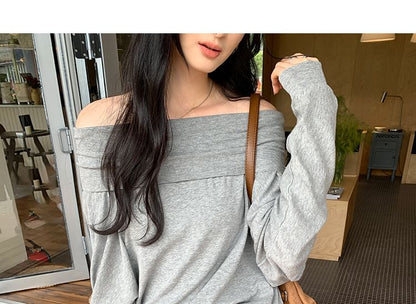 Off-Shoulder Long Sleeve Basic Top
