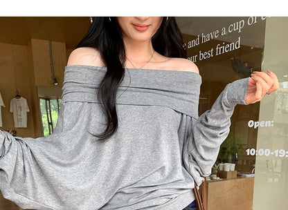 Off-Shoulder Long Sleeve Basic Top