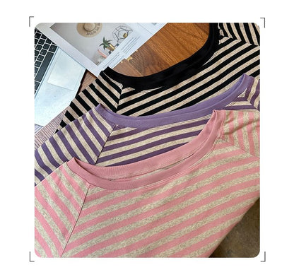 One-Shoulder Striped Long Sleeve Tee