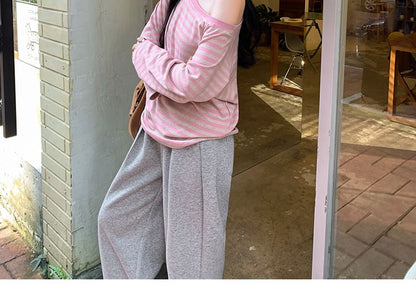One-Shoulder Striped Long Sleeve Tee