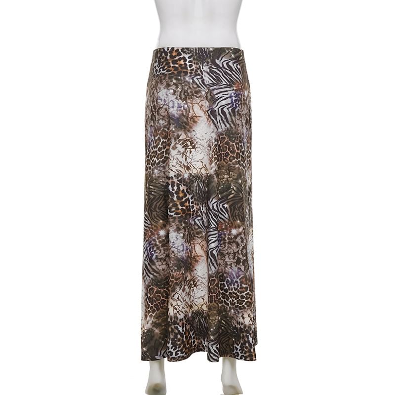 Mid-Rise Leopard Zebra Print Maxi Pencil Skirt