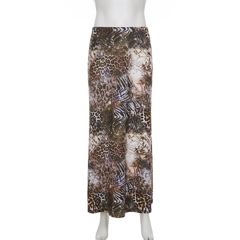 Mid-Rise Leopard Zebra Print Maxi Pencil Skirt