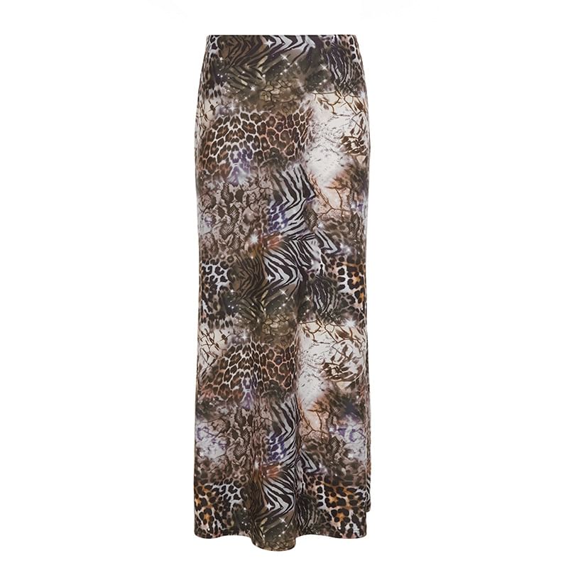 Mid-Rise Leopard Zebra Print Maxi Pencil Skirt