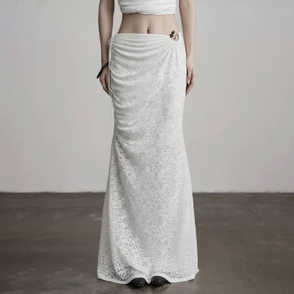 Drawstring Lace Mermaid Maxi Skirt