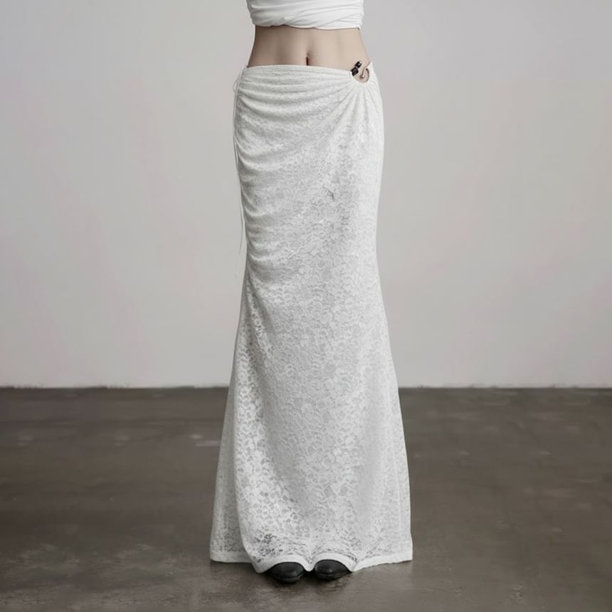 Drawstring Lace Mermaid Maxi Skirt