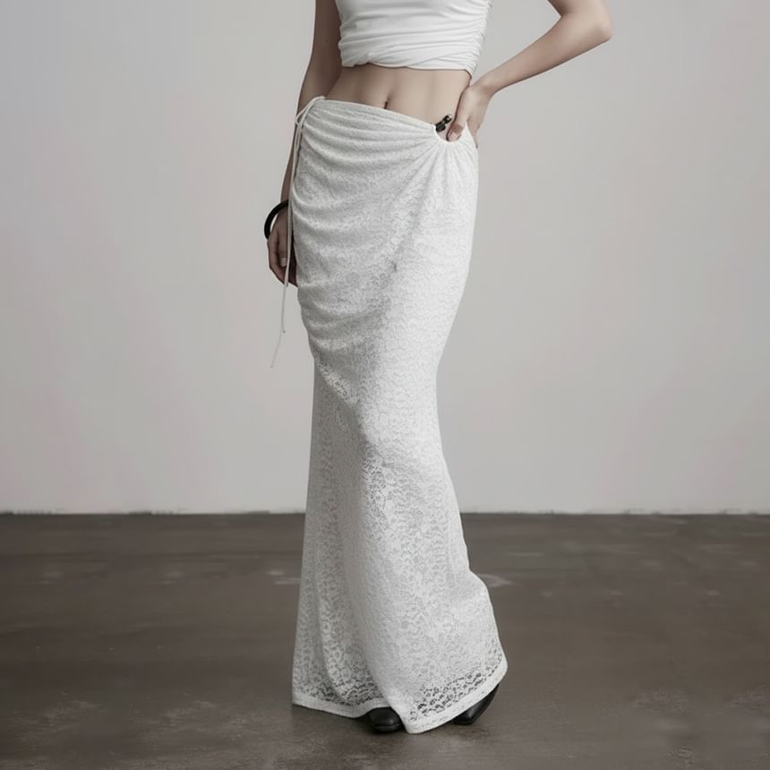 Drawstring Lace Mermaid Maxi Skirt