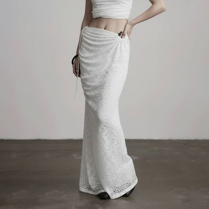 Drawstring Lace Mermaid Maxi Skirt