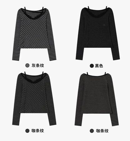 Mock Two-Piece Tee with Lace Panel