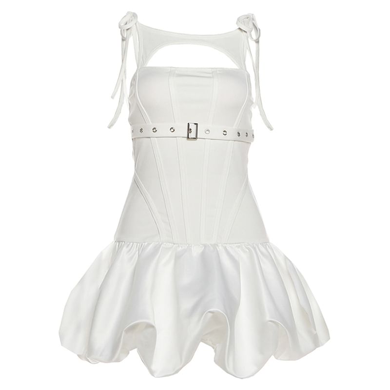 Spaghetti Strap Plain Cutout Mini A-Line Dress